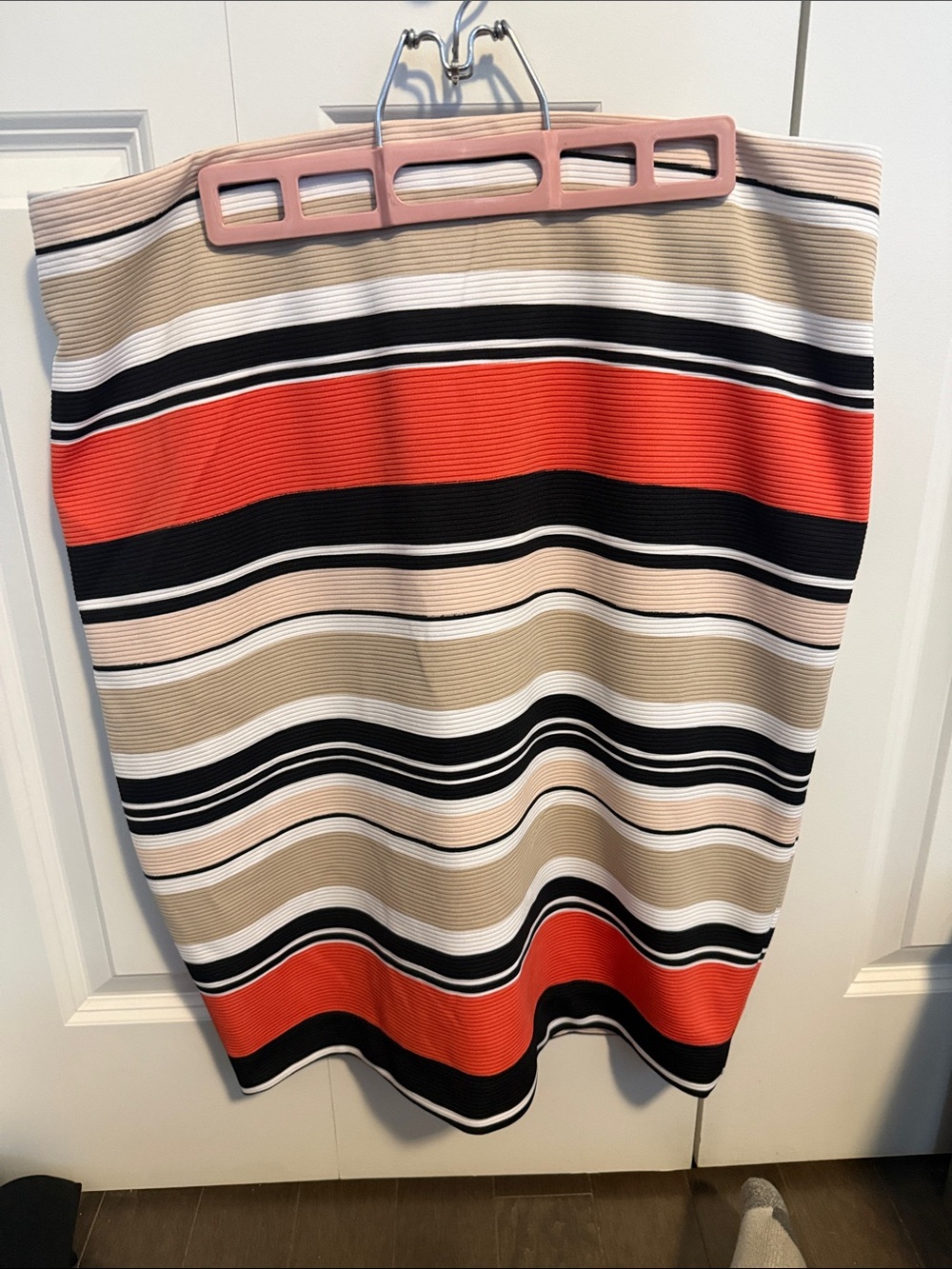 cleo Striped Midi Skirt and matching top in salmon , Beige, Black & White